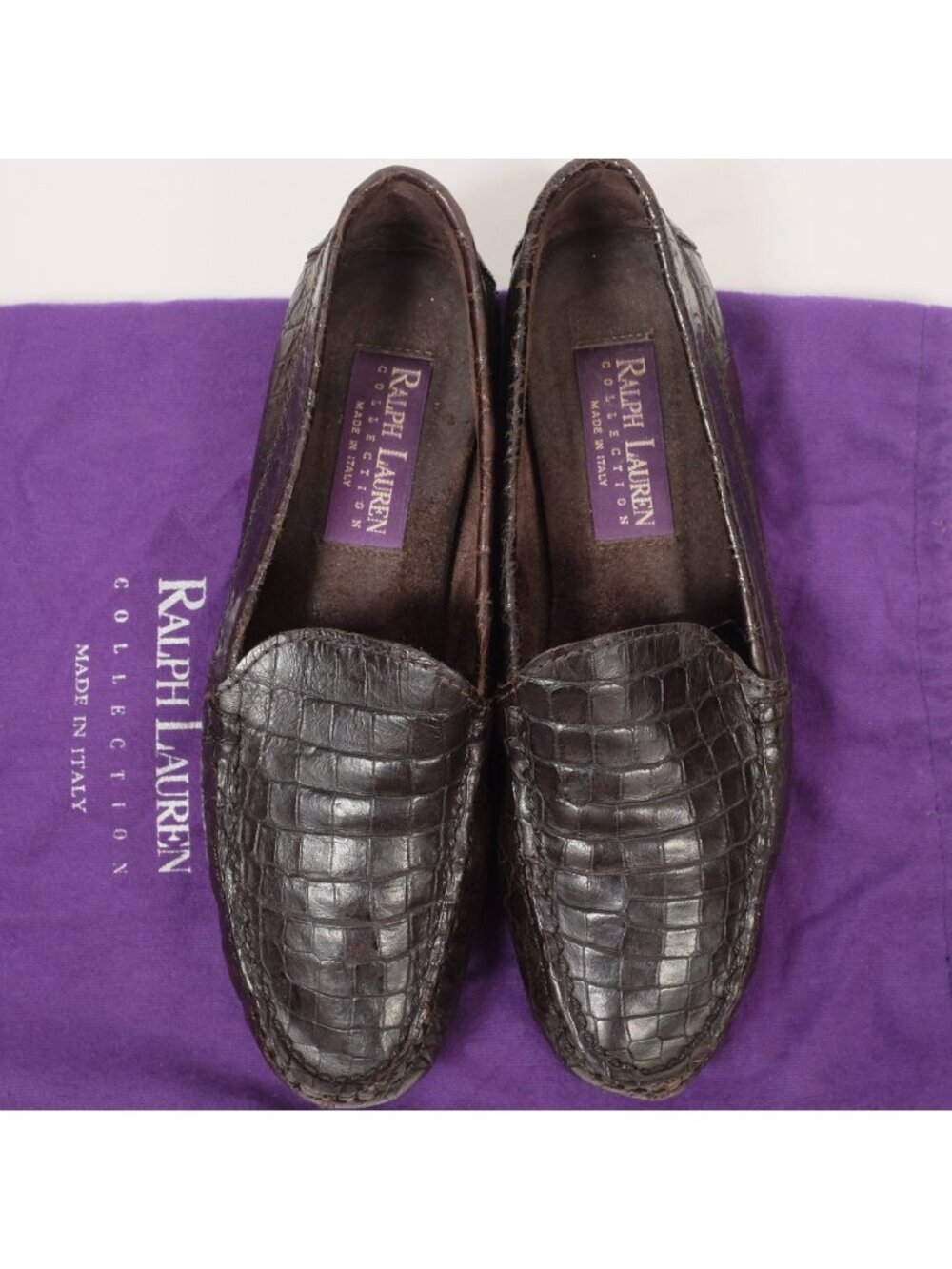 Ralph Lauren Purple Label Collection shoes loafers 6.5 crocodile alligator brown